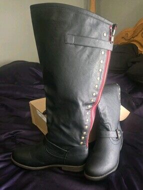 Journee Collection Black Over-the-Knee Boots with Red Zipper Accent